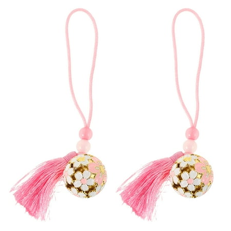 Worgeous 2pcs Japanese Good Luck Amulet Cute Phone Pendant Cherry Blossom Bell Decoration Bag Pendant Japanese Omamori Feng Shui Fortune Decor