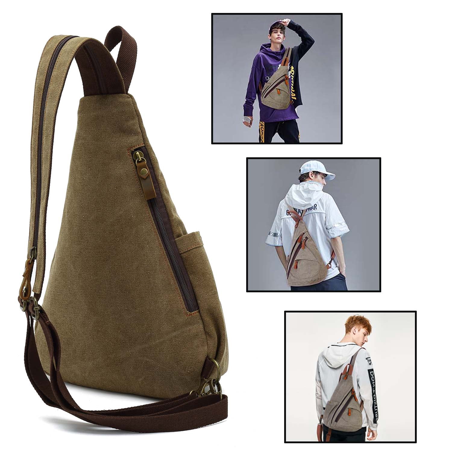 Egoelife Sling Bag Backpack Crossbody Shoulder Chest Bag for Men Women Vintage Canvas Daypack Multipurpose - Coffee