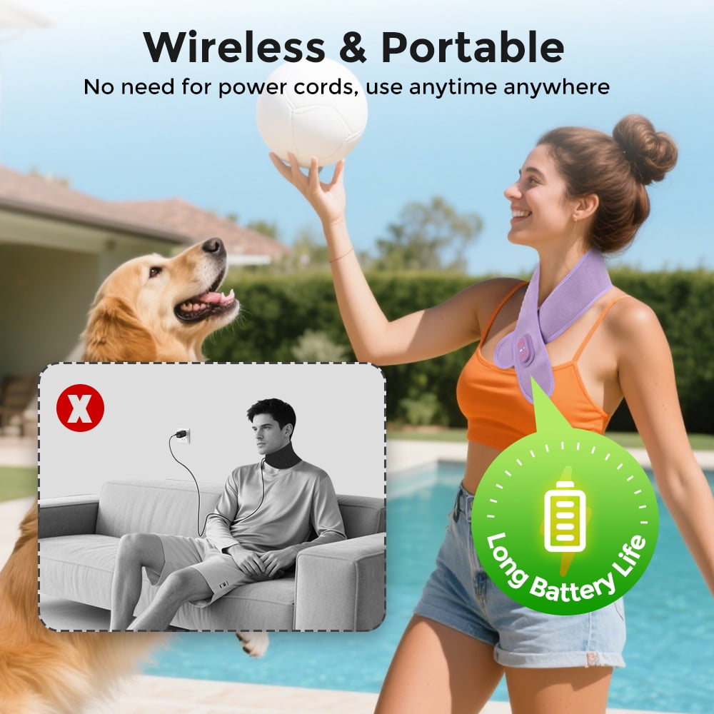 Cordless Heated Neck Wrap for Relief, Rechargeable Neck Heating Pad, 660nm and 850nm Neck Massager with Heat and Vibration, Neck and Shoulder Warmer for Relief