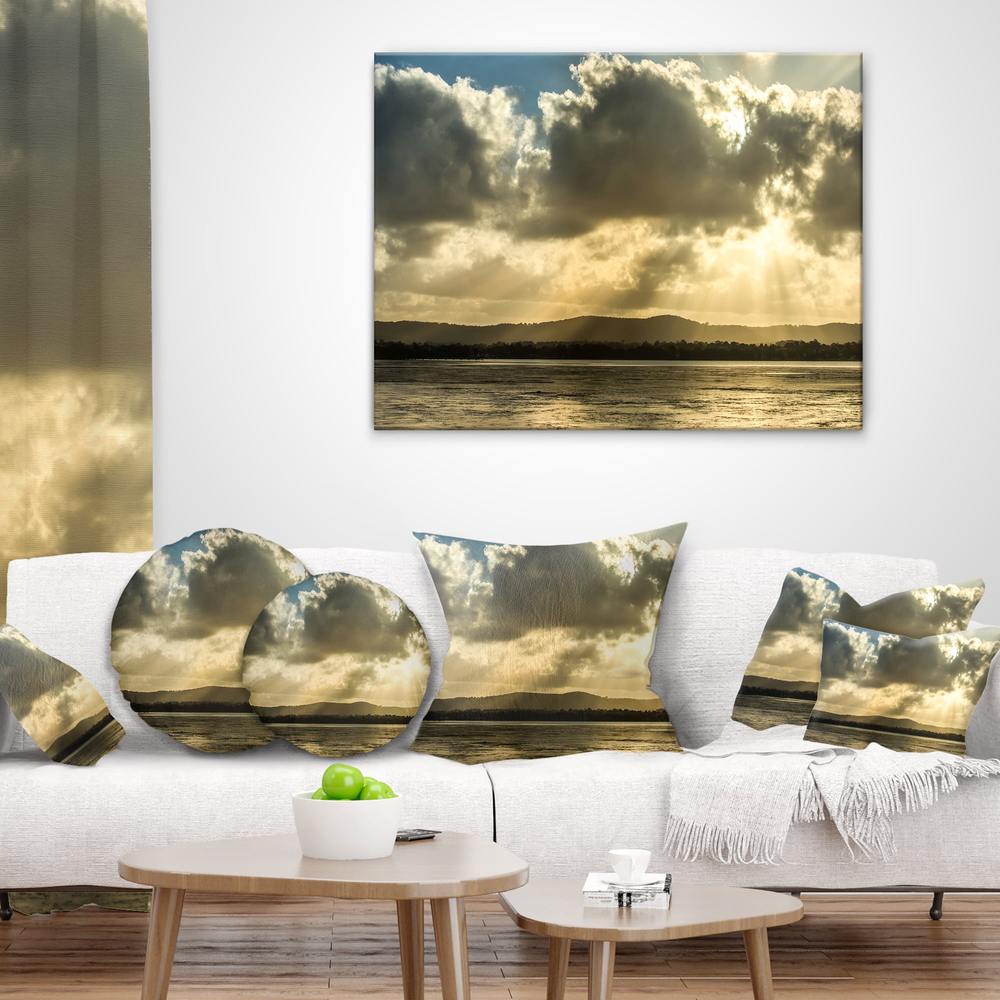 Designart Heavy Clouds over Foreshore Reserve - Seashore Throw Pillow - 16x16