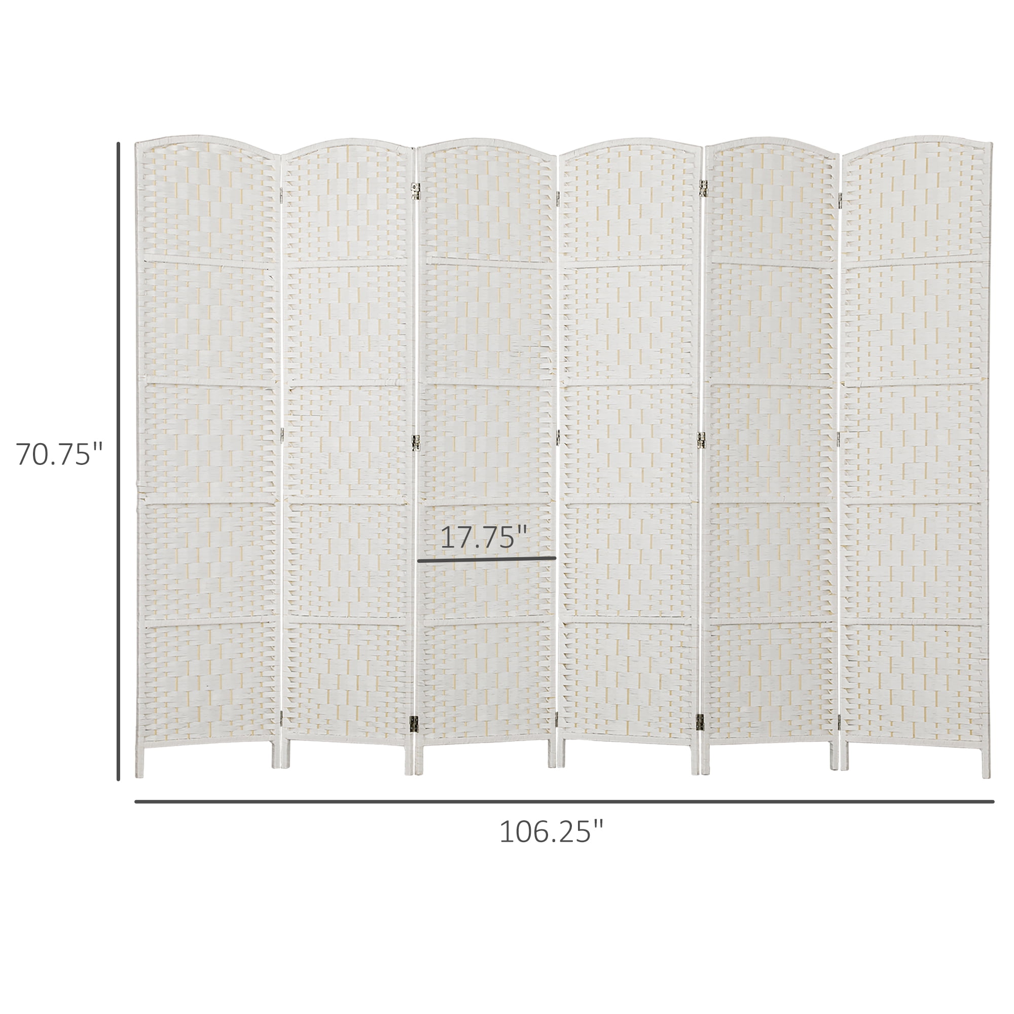 HOMCOM Room Divider, 6 Panel Folding Privacy Screen, 6FT Tall Portable Wicker Weave Partition Wall Divider for Bedroom, Home Office, White