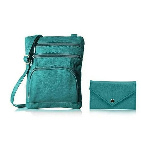 Maze Exclusive Super Soft Leather Multi Pockets Crossbody Bag for Women with Mini Commuter Card Case- Teal