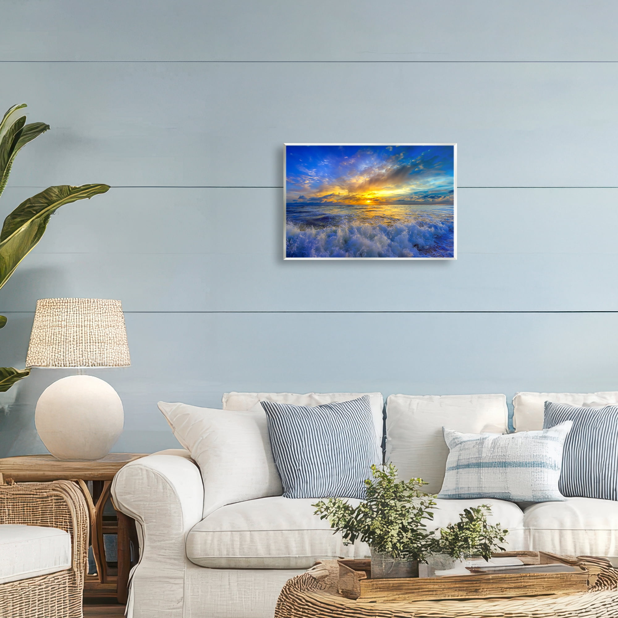 Stupell Industries Golden Blue Sunset over Waves Wall Plaque Art, design by Eszra Tanner
