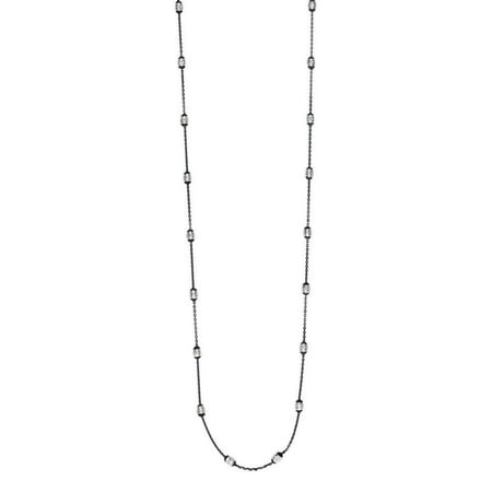 40mm Pendant Bead - Sterling Silver Ruthenium 4.0mm Diam-cut White Bead 1.25mm Black Cable Chain Necklace - Length: 18 to 36
