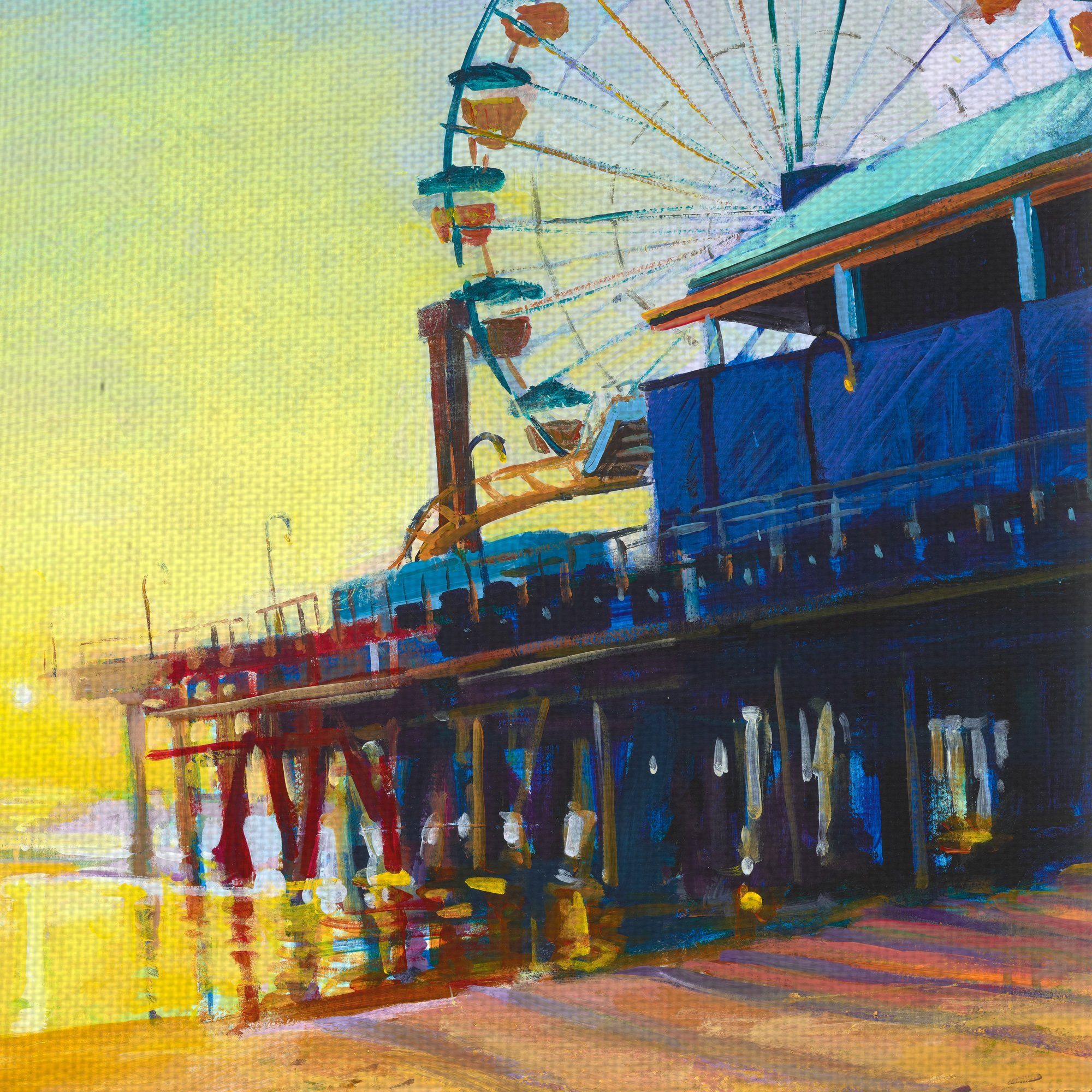 Masterpiece Art Gallery California Dreaming Ferris Wheel At The Pier 2 by Mercedes Marin Canvas Art Print 35" x 35"