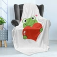 thumbnail image 4 of Love Soft Flannel Fleece Throw Blanket, Cartoon Frog Holding Giant Heart Adoration Theme Funny Character, Cozy Plush for Indoor and Outdoor Use, 50" x 70", Lime Green Vermilion, by Ambesonne, 4 of 5