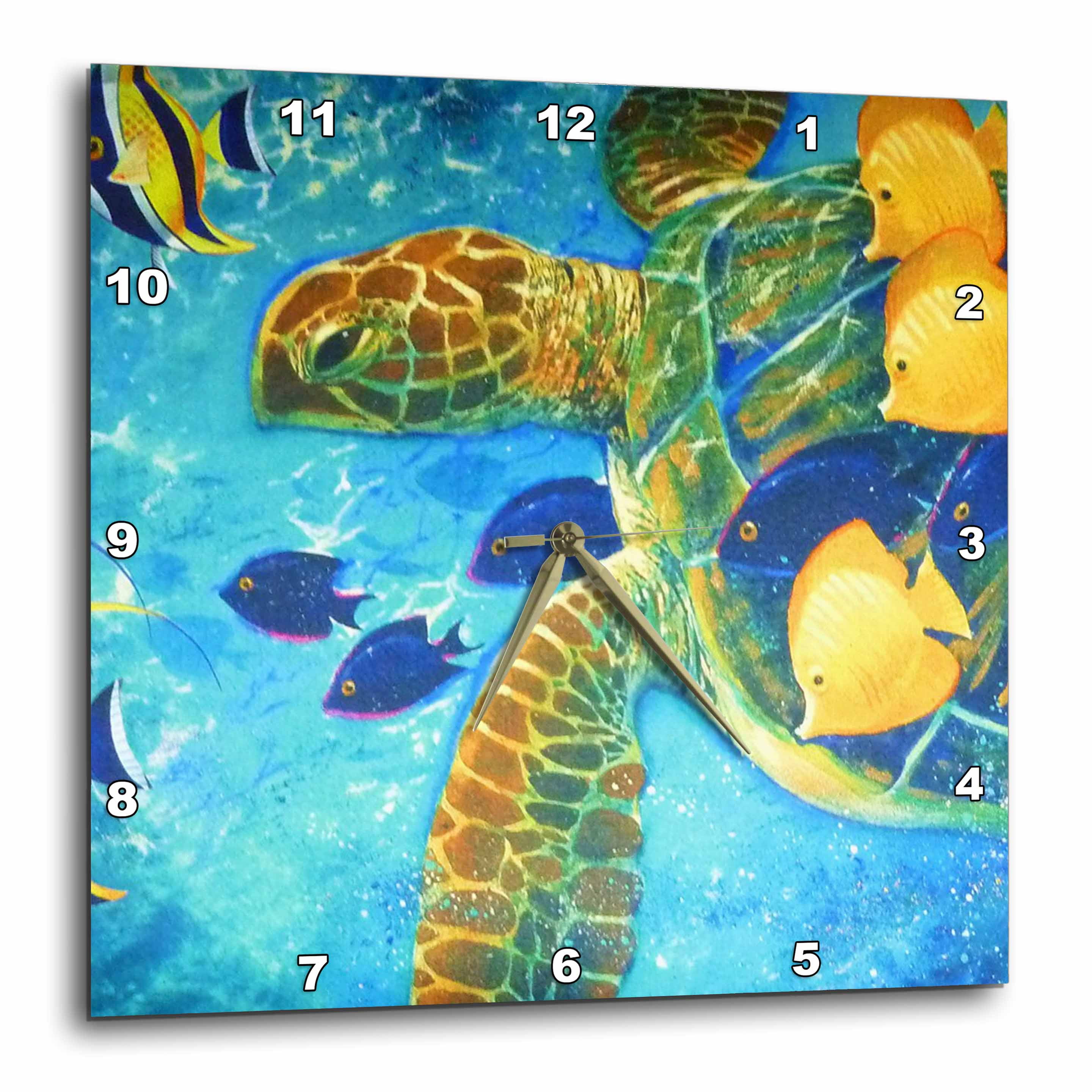 3dRose dpp_43865_3 Turtle n Fish Wall Clock 15 by 15-Inch 