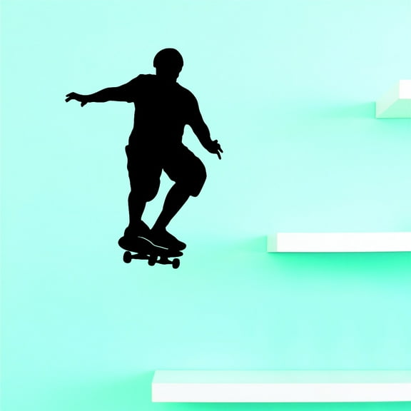Custom Wall Decal Skateboarding Performing Silhouette Boy Vinyl Wall Decal Sticker 14x28 Inches