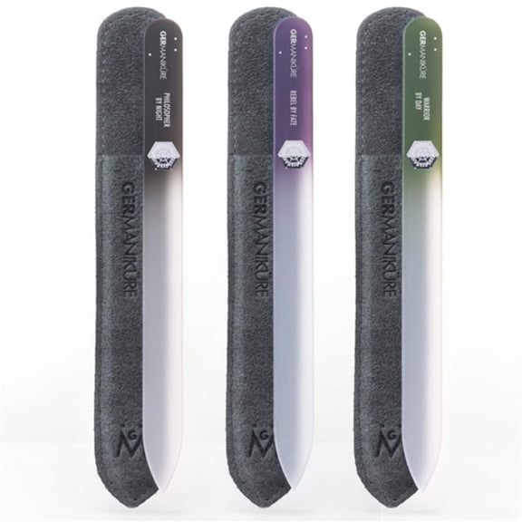 GERMANIKURE Czech Crystal Glass Nail File 3 Pack in Suede Leather Case - Professional Manicure & Pedicure Products for Smooth Easy Shaping of Natural Nails
