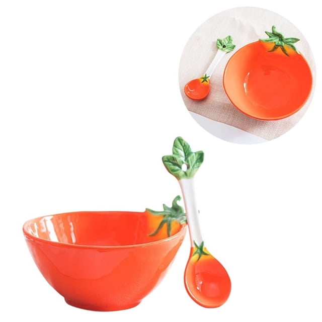 Cuenco de cerámica creativo en forma de fruta con cuchara, ensaladera de verduras, cuenco for postre, plato for servir