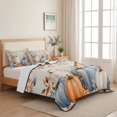 thumbnail image 3 of 3 Pieces Queen Quilt Set,Fall Thanksgiving Farm Pumpkin Soft Bedding Sets with 1 Quilt & 2 Pillow Shams,Orange Leaves Retro Linen Summer Bedspread Lightweight Coverlet Comforter for All Season, 3 of 7