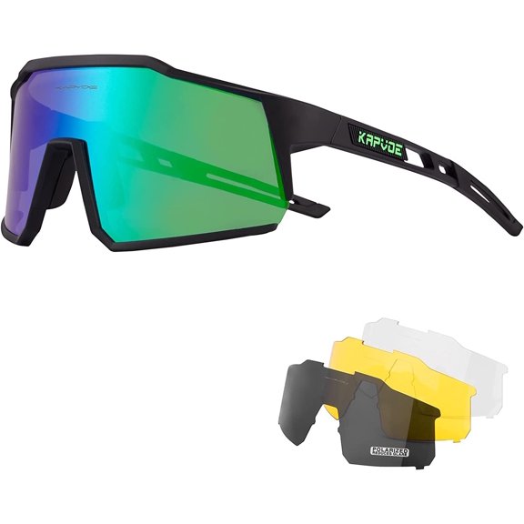 KAPVOE Polarized Cycling Sunglasses with 4 Interchangeable Lenses TR90 Sports Sunglasses Women Men Running