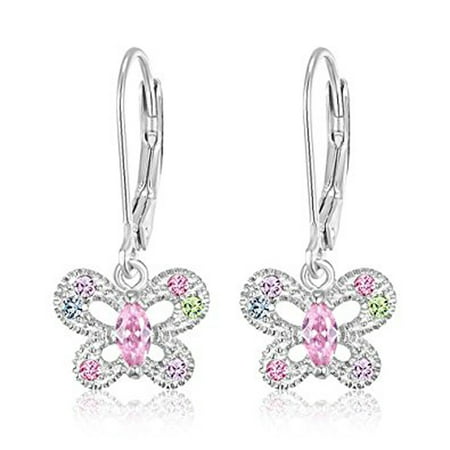 Chanteur Childrens Jewelry Earrings Bracelets More Children S Earrings 925 Sterling Silver With A White Gold Tone Crystal Erfly Leverback Kids