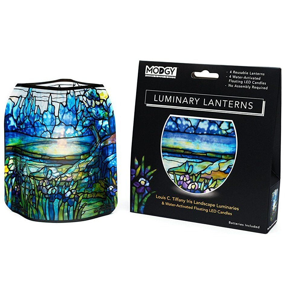 Modgy Lumizu Collapsible 4pc Luminary Lantern Set - Tiffany Iris Landscape