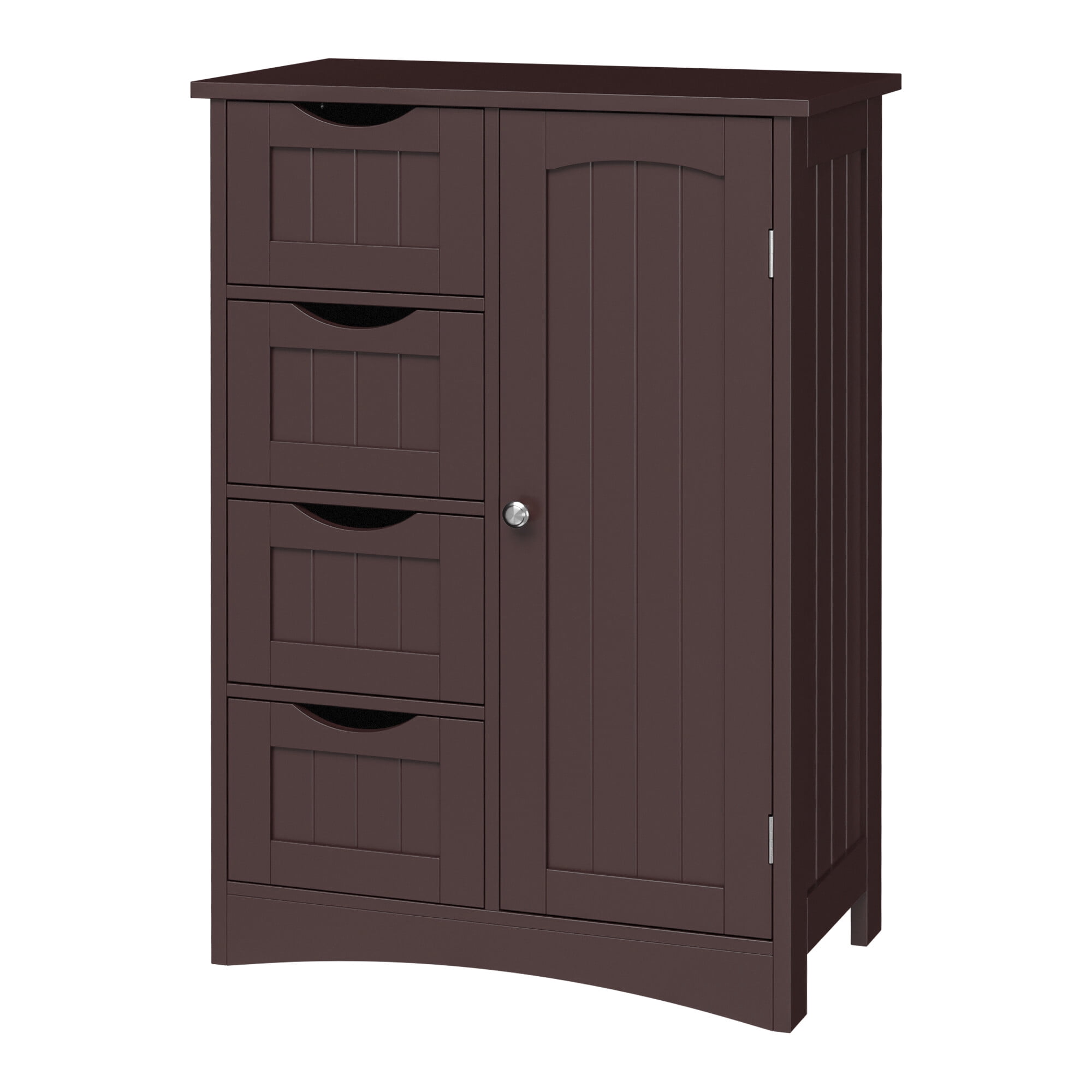 ZENSTYLE Bathroom Floor Cabinet Kitchen Organization 4 Drawers W/3 Tiers Side Space, Brown