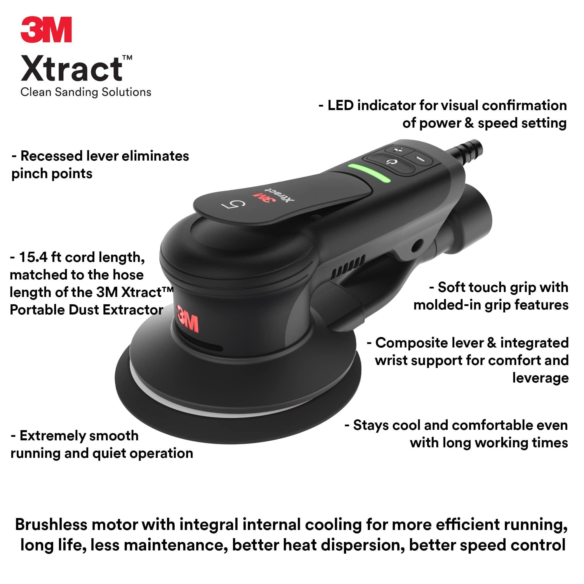 3M Xtract Electric Random Orbital Sander, 88758, 5 in, Central Vacuum