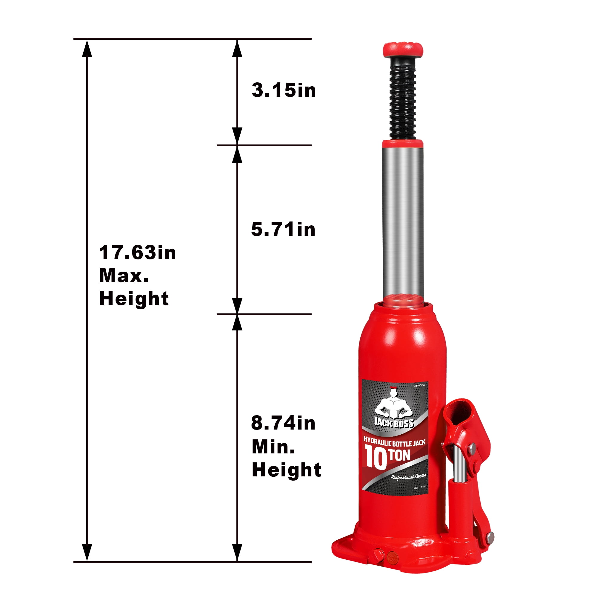 JACK BOSS Bottle Jack 10 Ton Muti-Directional Hydraulic Jack,Alloy Steel,Use for Car, Truck, RV,20,000lb，Red