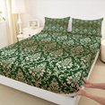thumbnail image 4 of jejeloiu Rustic Damask Queen Sheets,Retro Print Queen Sheet Sets For Adults,Green Gold,4-Piece,1 Flat Sheet, 1 Fitted Sheet and 2 Pillowcases, 4 of 6