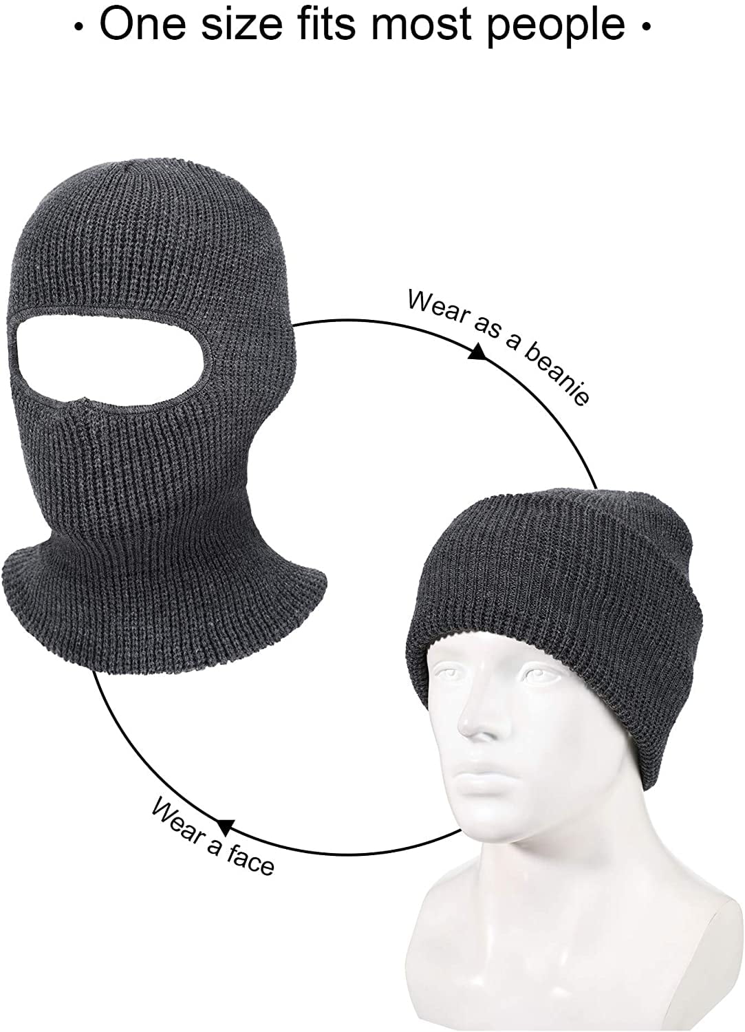 Face Full Beanie For Sports Men Cover Knitted 1-Hole Balaclava GRNSHTS Winter Outdoor Ski Adult (Gray) Women