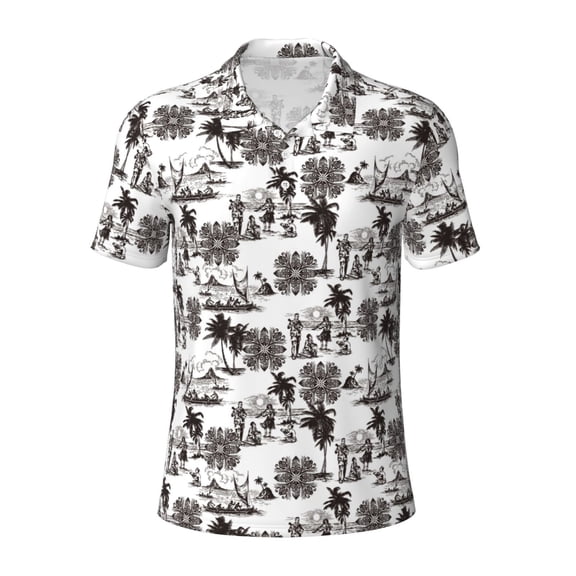 Vsdgher Beach Print Men's Short Sleeve Stretch Polo Shirt, Moisture-Wicking Performance Polo Shirt