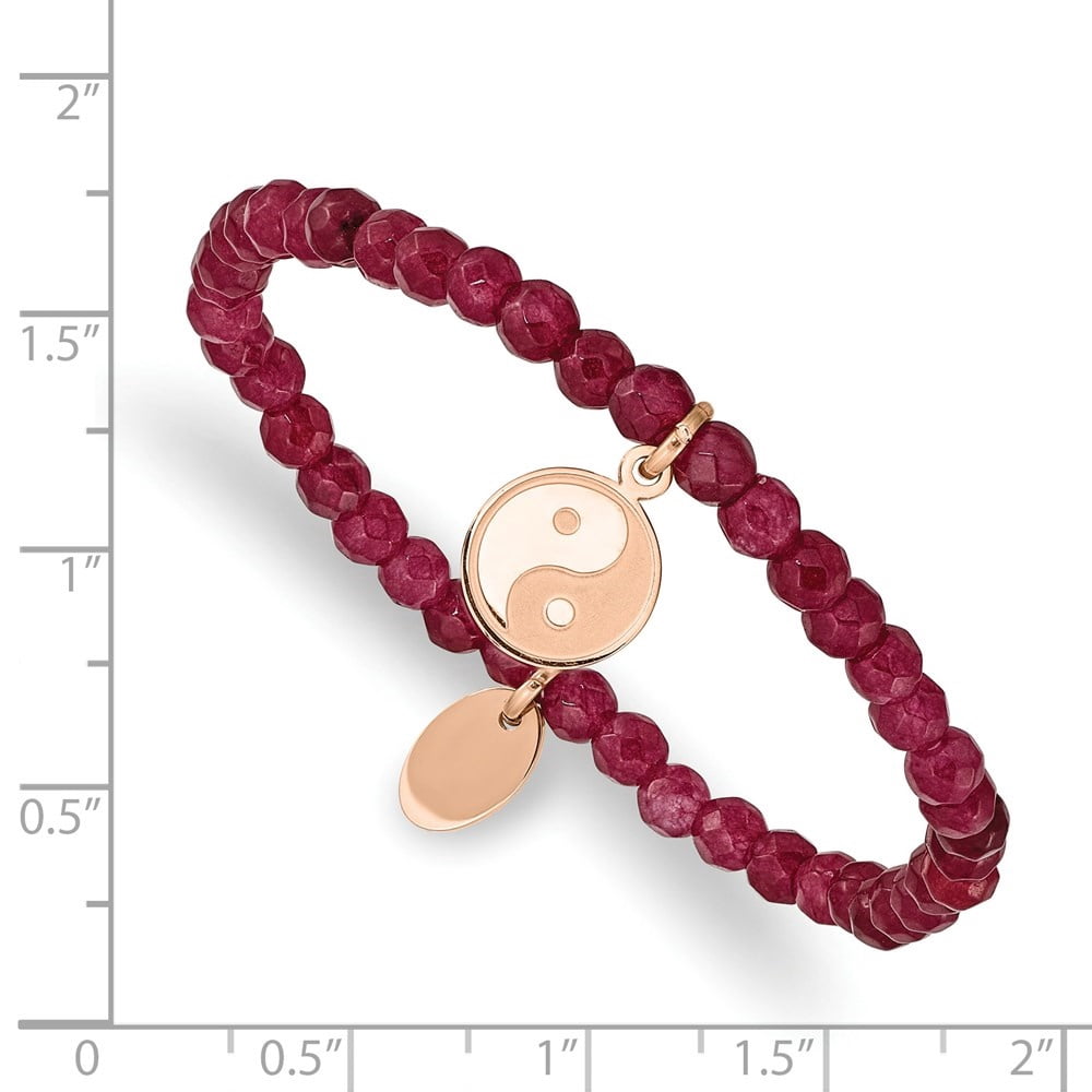 Auriga Mother's Day Gift Stainless Steel and Satin Rose IP-plated YingYang 4mm Red Jade Beaded Stretch Bracelet for Women