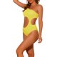 thumbnail image 4 of INSPIRAR CHIC Traje de baño de una pieza para mujer, un hombro, corte asimétrico en la cintura, tela acanalada, bañador, monokini, pequeño, amarillo, 4 of 5