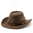 thumbnail image 5 of YAYUBA Cowboy Hat Men Women with Ribbon Cowgirl Western Hat Cowboy Hats for Women,Brown, 5 of 5