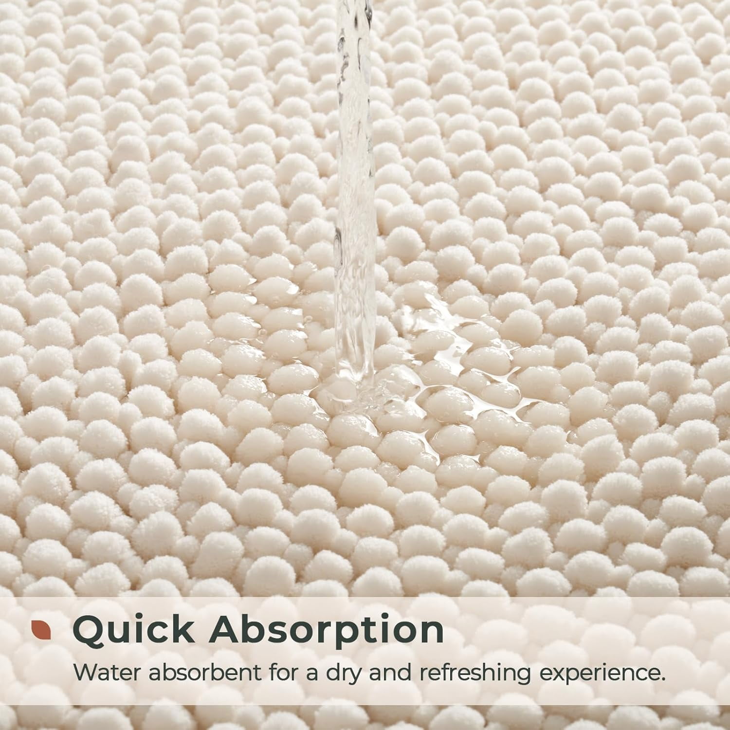 FRESHMINT Chenille Bathroom Rugs Sets 2 Piece 17''x24''+20''x47'', Non-Slip Bath Mats Set for Bathroom, Absorbent Bath Rug, Washable Set of 2 Shower Floor Mat Runner, Cream