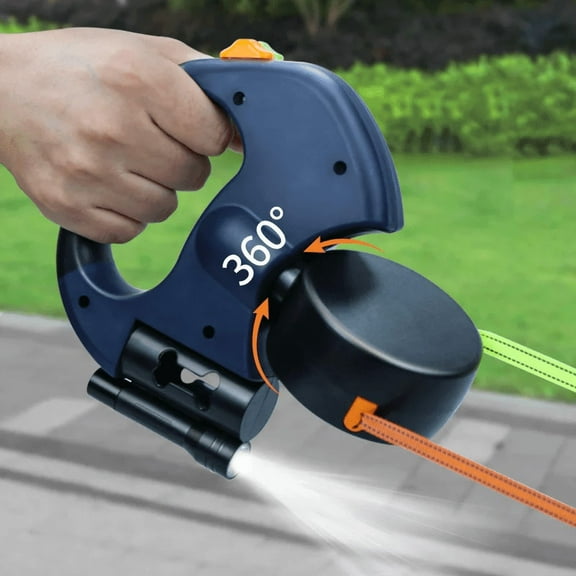 Tether for 2 Dogs (under 25 Pounds) with Stretchable, Illuminated Heavy-duty 3M Band, Lightweight Handle, 360° Anti-entanglement Rotation, Dual-lock Belt Flashlight, and Automatic Extensio