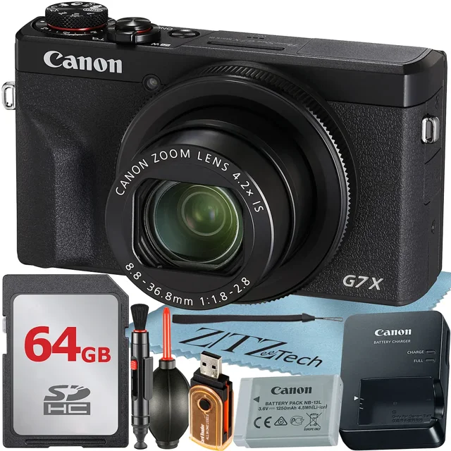 Canon PowerShot G7 X Mark III Digital Camera (Black) with 4.2x Optical Zoom Lens + 64GB Memory Card + Cleaning Pen + ZeeTech Starter Bundle