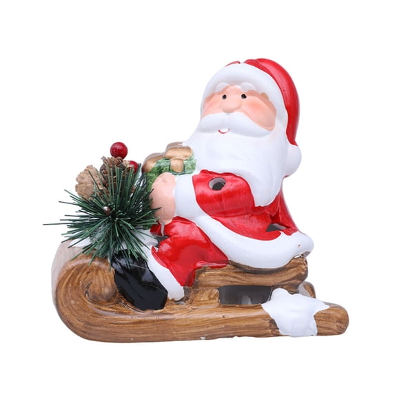 Shoreew Christmas Santa Sleigh Figurine Light Up Ceramic Santa Claus Statue LED Tabletop Ornament for Holiday Shelf Fireplace Mantel Indoor Home Decor
