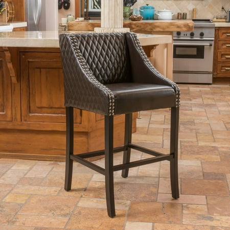 Lawson Brown Quilted Leather Bar Stool