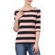thumbnail image 1 of Camisetas de rayas para mujer Inspire Chic, corte ajustado, mangas de codo, cuello barco, talla XS, rosa y negro, 1 of 7