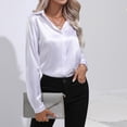 thumbnail image 2 of JAKANYQ Women's Blouse Satin Silk Shirt Button Down Shirt Casual Loose Long Sleeve Office Work Long Edition Blouse, 2 of 9