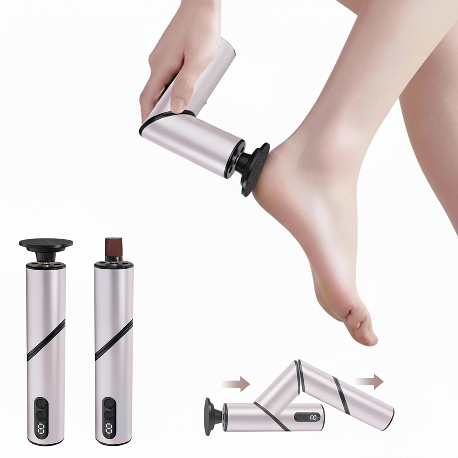 Electric Foot Callus Remover, Foldable Rechargeable Foot File with 9 Speeds, 2-in-1 Grinding Heads for Callus & Dead Skin Removal, 1800mAh Battery, 30 Pads Included