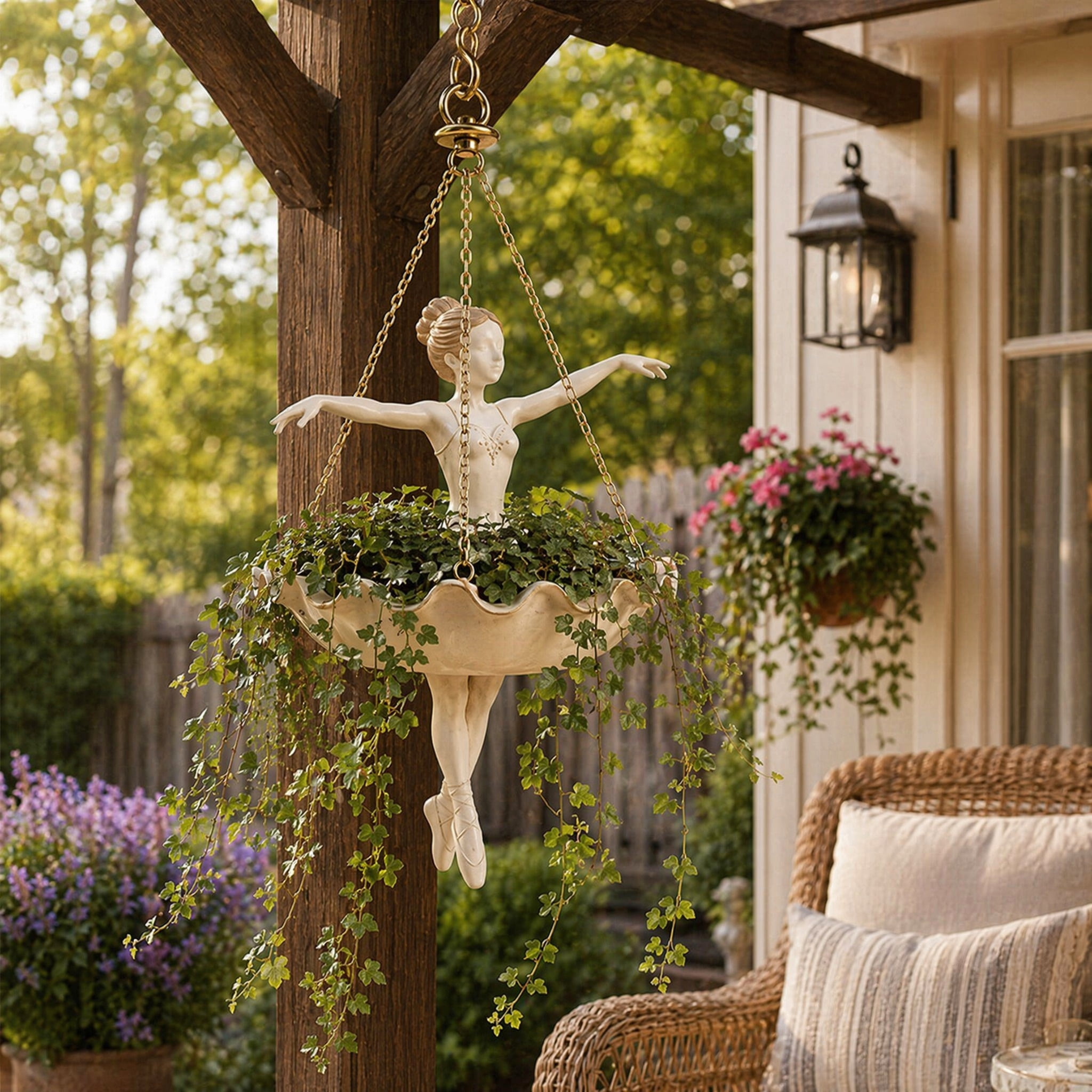Ballet Dancer Hanging Planter, Detailed Ballerina Figurine Hanging Plant Pot, Functional Decorative Basket for Trailing Greenery, Birthday Holiday Gift for Gardeners