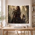 thumbnail image 5 of Tribal Woman Warrior and Wolf in Forest, Mystical Fantasy Art for Nature Lovers, Wildlife Wall Art, Housewarming Gift, Tapestry Wall Hanging for Living Room and Bedroom, 5 of 7