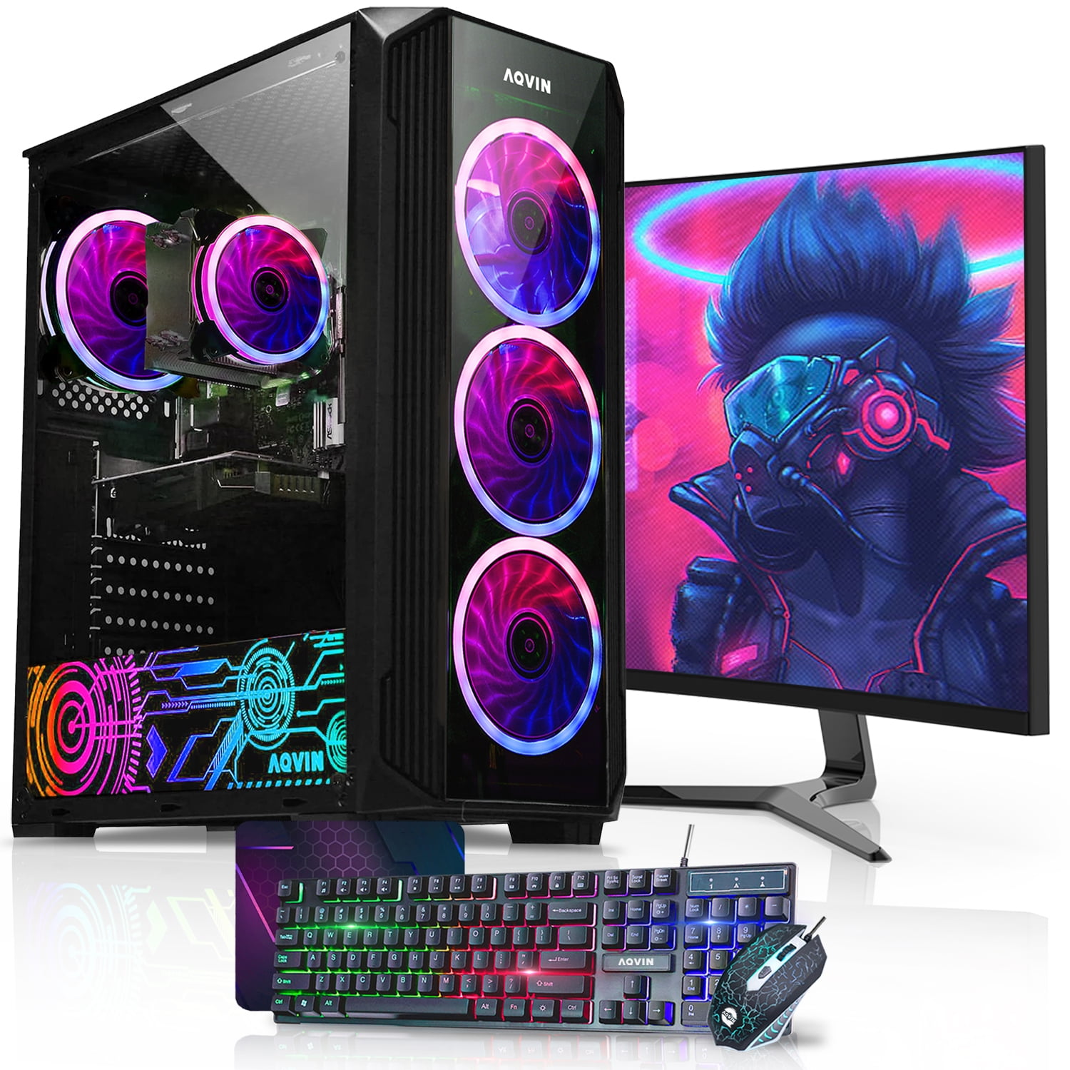 AQVIN ZForce Desktop Gaming PC Computer Tower (Intel Hexa-Core i7, 32GB DDR4 RAM, 2TB SSD Storage, Geforce GTX 1660 6GB GDDR5, 24 Inch Curved Gaming Monitor) Windows 10 Pro RGB Keyboard & Mouse