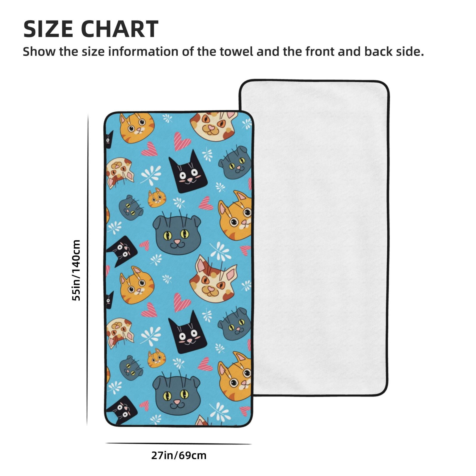 Cotton Bath Towels for Bathroom - Abstract Cute Cartoon Cat Face Microfiber Quick Dry Towels for Body Bath Sheets, Personalized Beach Towel, Soft Shower Towels for Travel Home Beach 27*55in