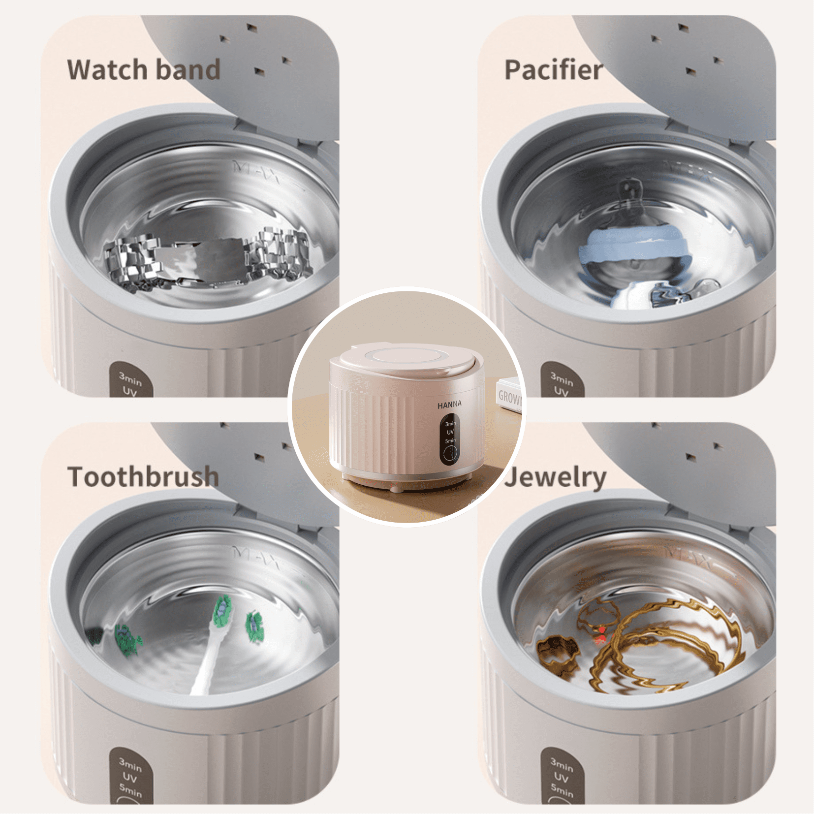 High-frequency Vibration Jewelry & Retainer Cleaner Machine, Multi-Speed & Timer, Portable Stainless Steel Design