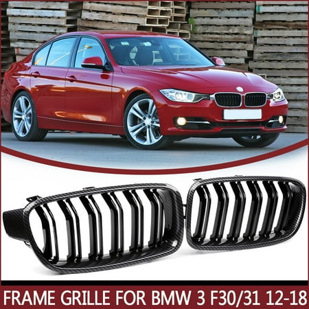- Pair Dual Slat Front Bumper Grill Grille Carbon Fiber For BMW 3 Series F30 F31 2012-2018