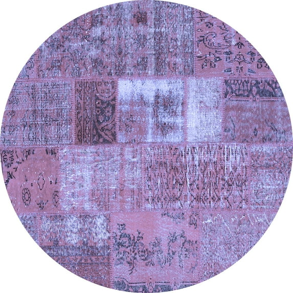 Ahgly Company Indoor Round Patchwork Blue Transitional Area Rugs, 8' Round