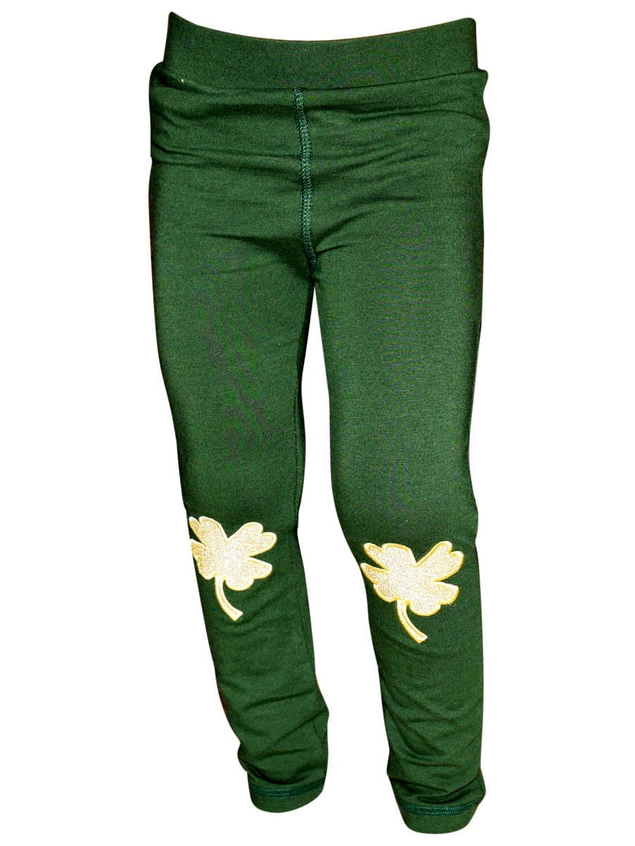 Unique Baby Girls St Patricks Day Gold Clover Leggings