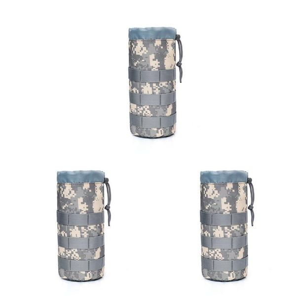 Eigraketly Bolsa para botella de agua, bolsa para exteriores, orificio de malla, soporte inferior para hervidor de agua, Protector de transporte ACU Camuflaje 3Conjunto