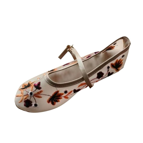 Gpaecead Women's Embroidered Mesh Mary Jane Flats Breathable Adjustable Buckle French Vintage Shoes For Summer, Beige