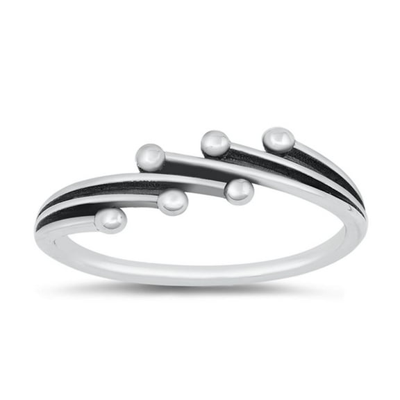 Layered Punk Bead Ring .925 Sterling Silver Band Jewelry Female Male Unisex Size 4