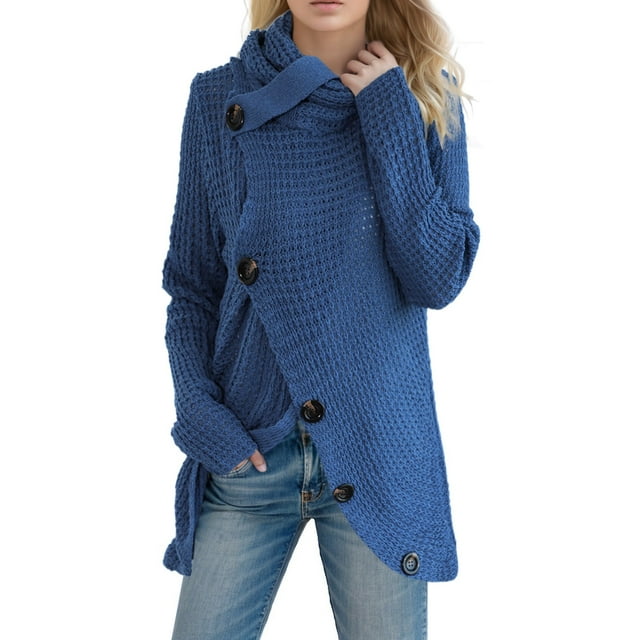 Fgnfyis Chandail à Boutons pour Femmes, Manches Longues, Bleu P