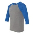 thumbnail image 2 of Unisex Three-Quarter Sleeve Baseball Tee Color Grey/ True Royal Triblend X-Small Size, 2 of 4