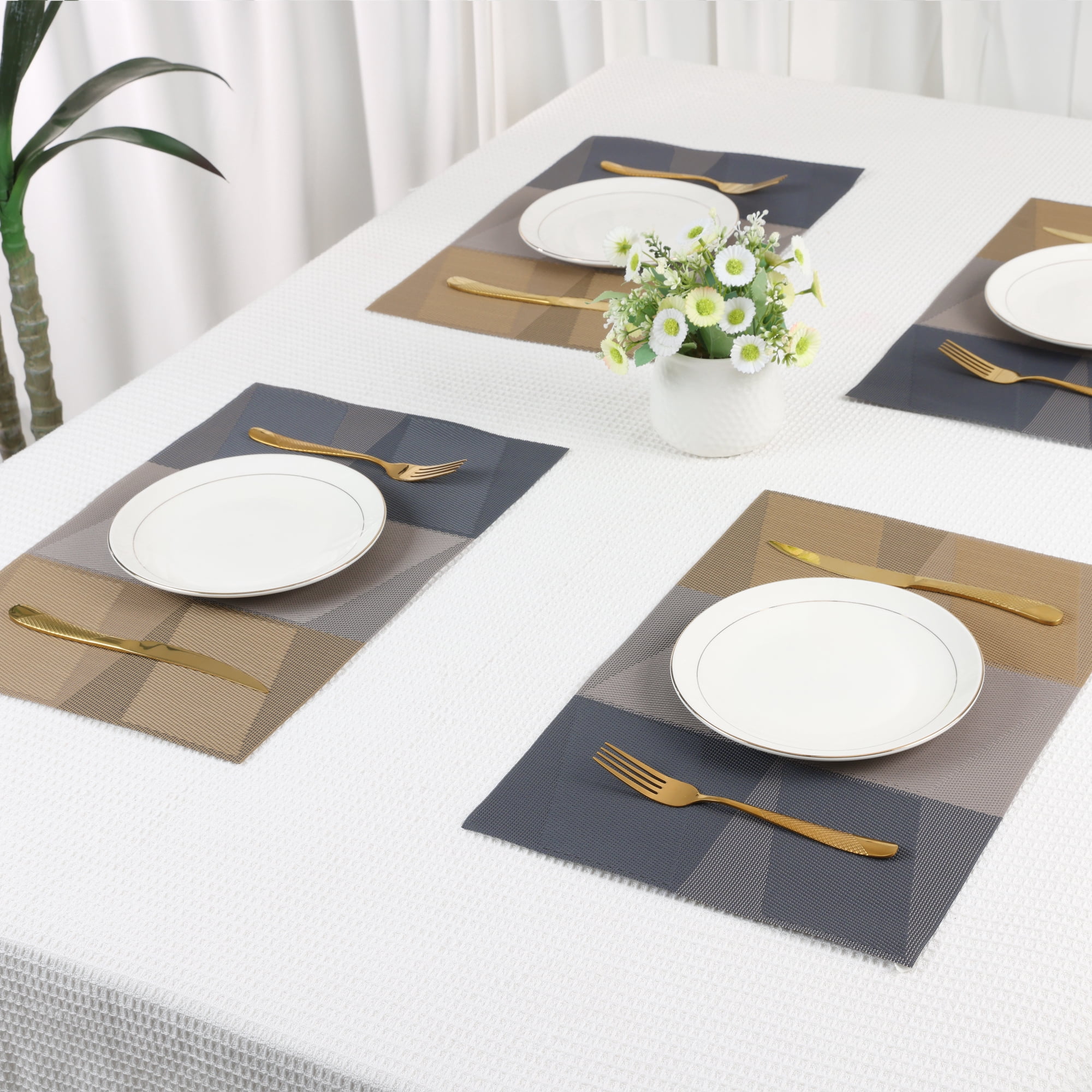 Unique Bargains Set of 6 Placemats for Dining Table Decor Wipeable Table Mat Brown