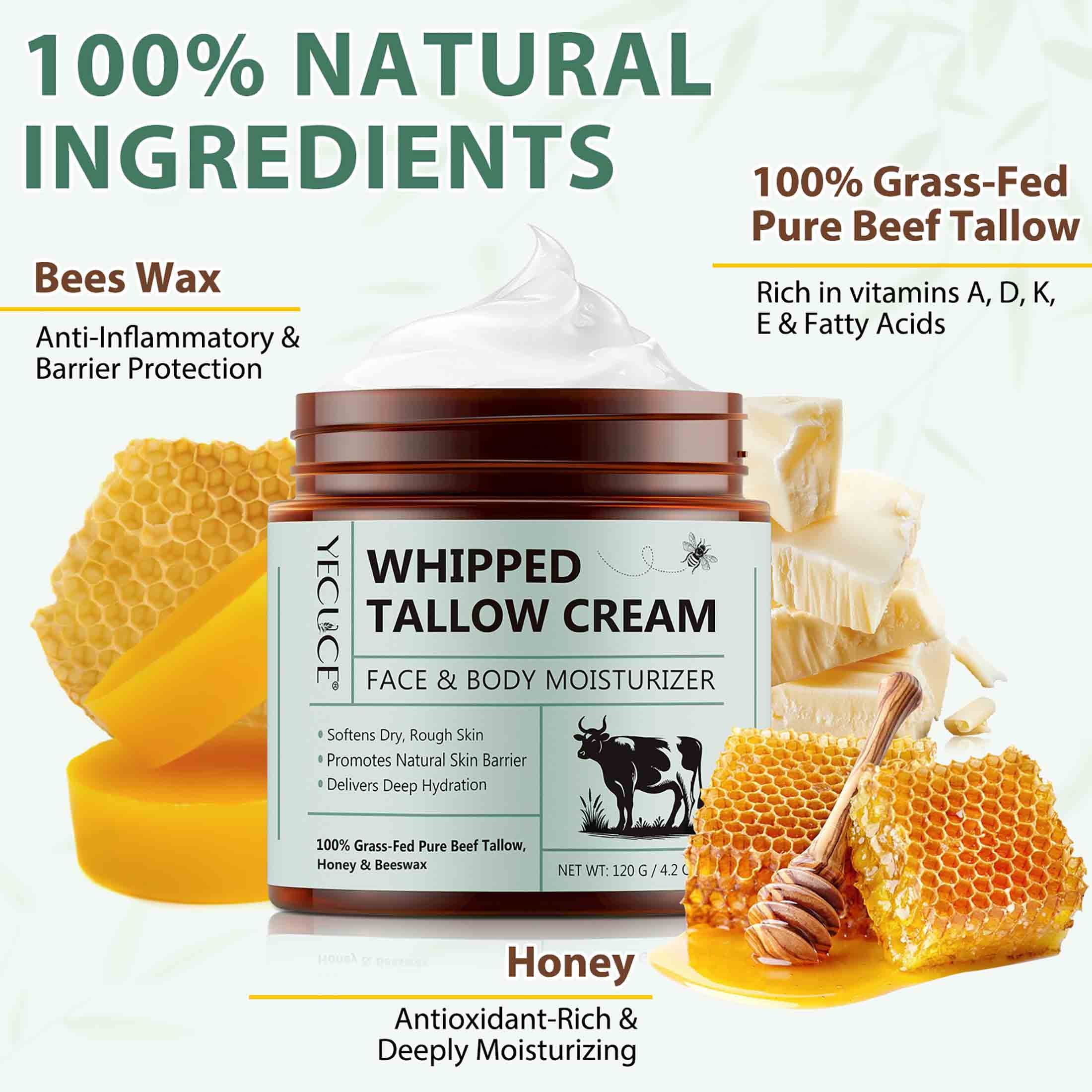 3 Pack Whipped Tallow Balm for Skin Care, Delivers Deep Hydration, Natural, for Sensitive Skin